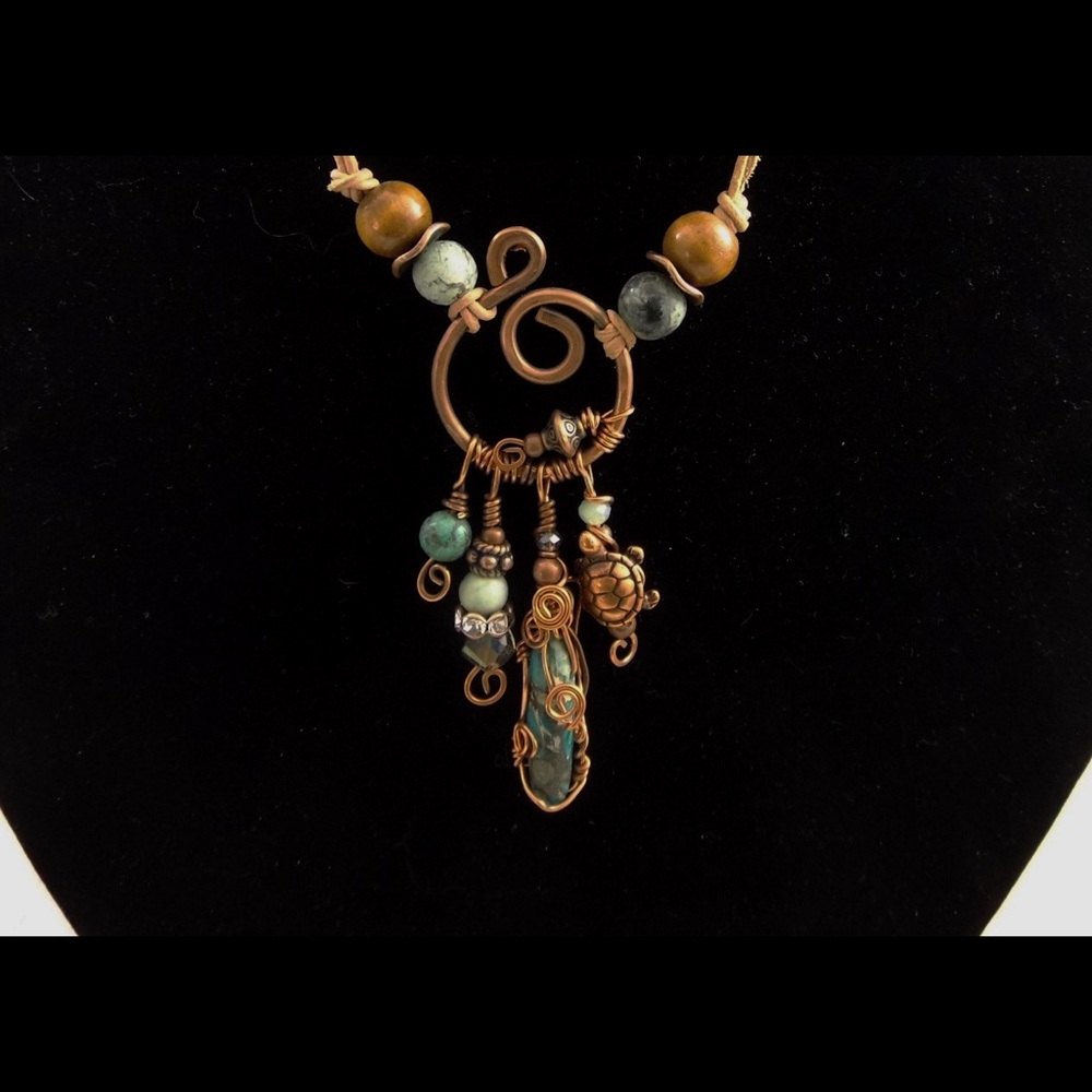 Handcrafted copper wire and stone necklace